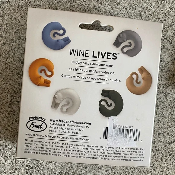 NIB Fred Wine Lives Cat Wine Glass Markers - Picture 2 of 2